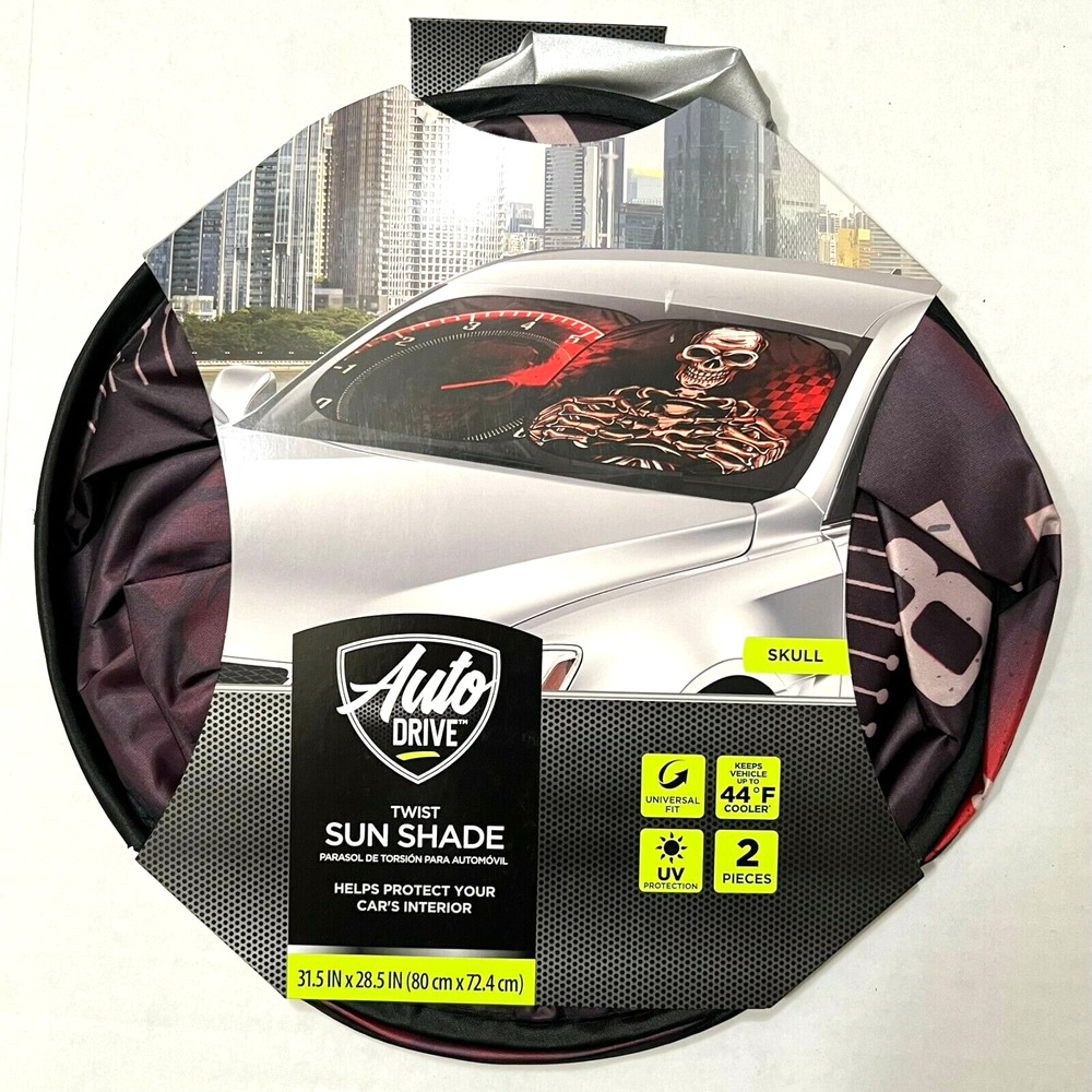 Auto Drive Skull Twist Sun Shade Universal Fit Helps Protect Car's Interior